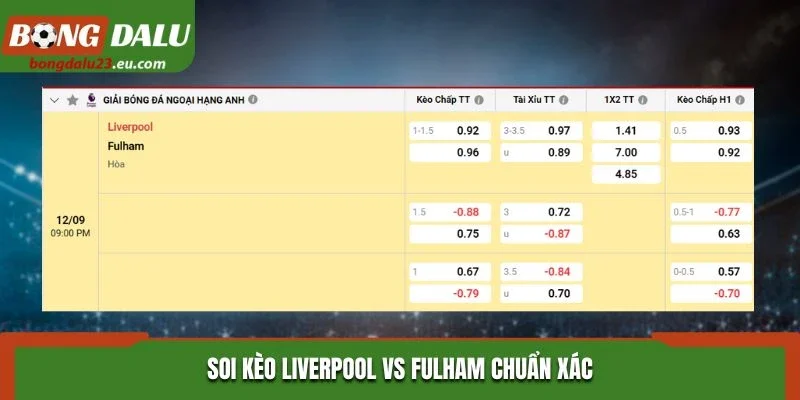 Soi kèo Liverpool vs Fulham chuẩn xác từ bảng kèo nhà cái